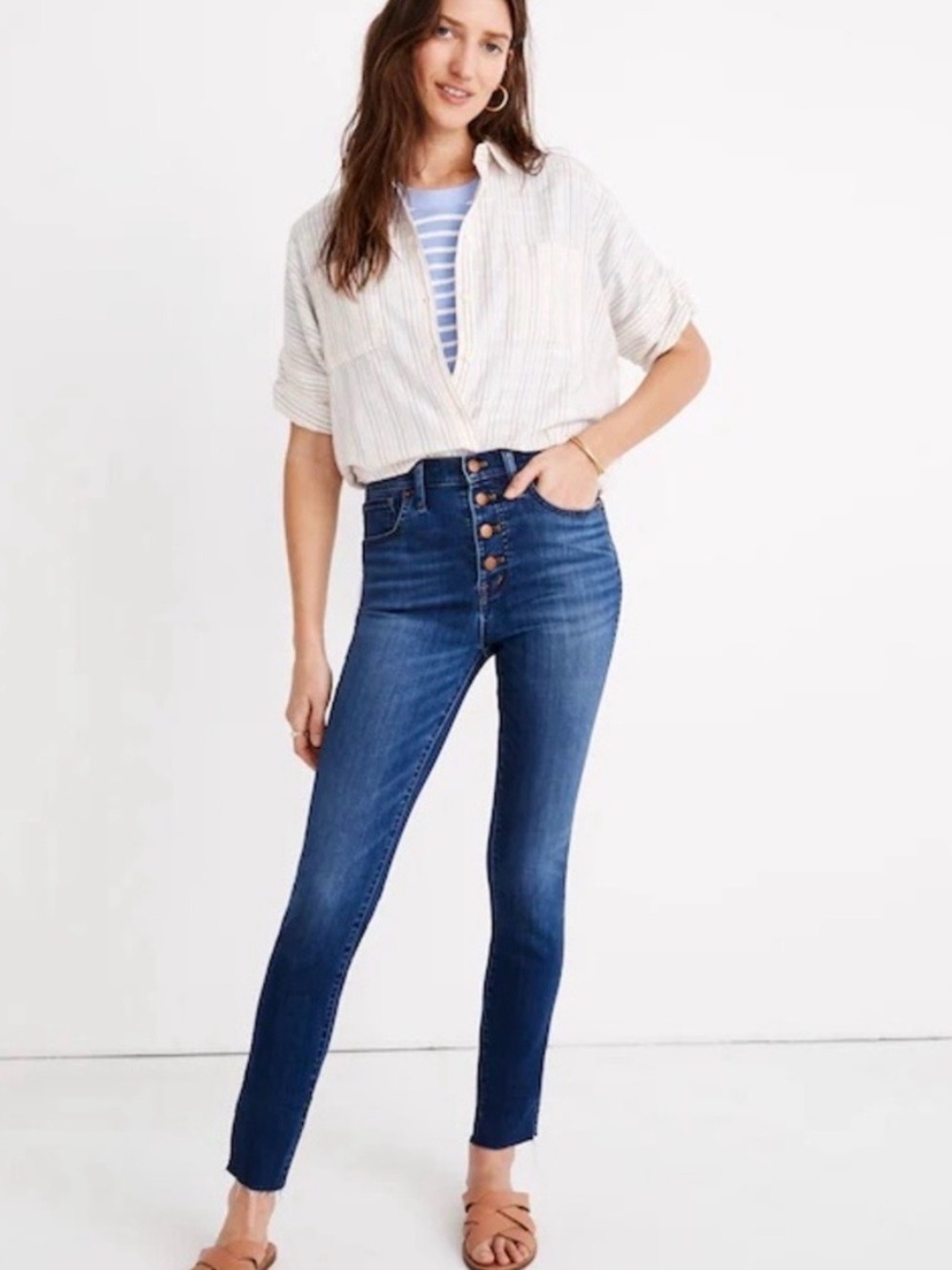 J. Crew 9" Toothpick Skinny Jeans Blue Button Fly Size 28 Medium Wash Stretch